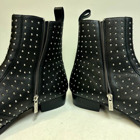 VERY GOOD ORO Los Angeles Milan Studded Zip-up Ankle Boots Black Men\'s 14 D main image 9